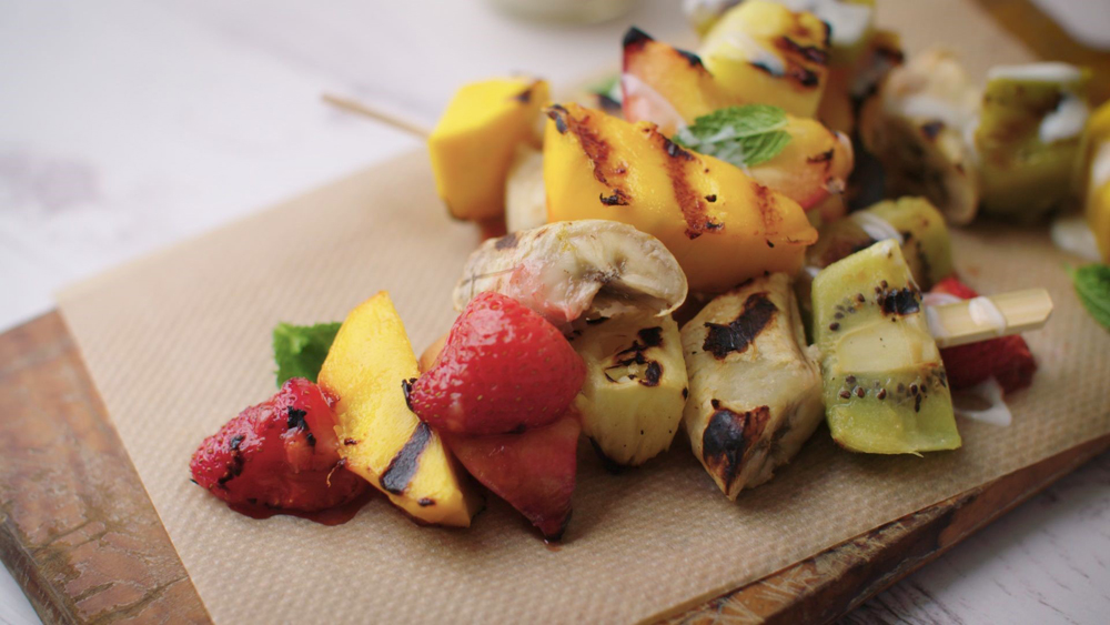 Barbecued fruit kebabs