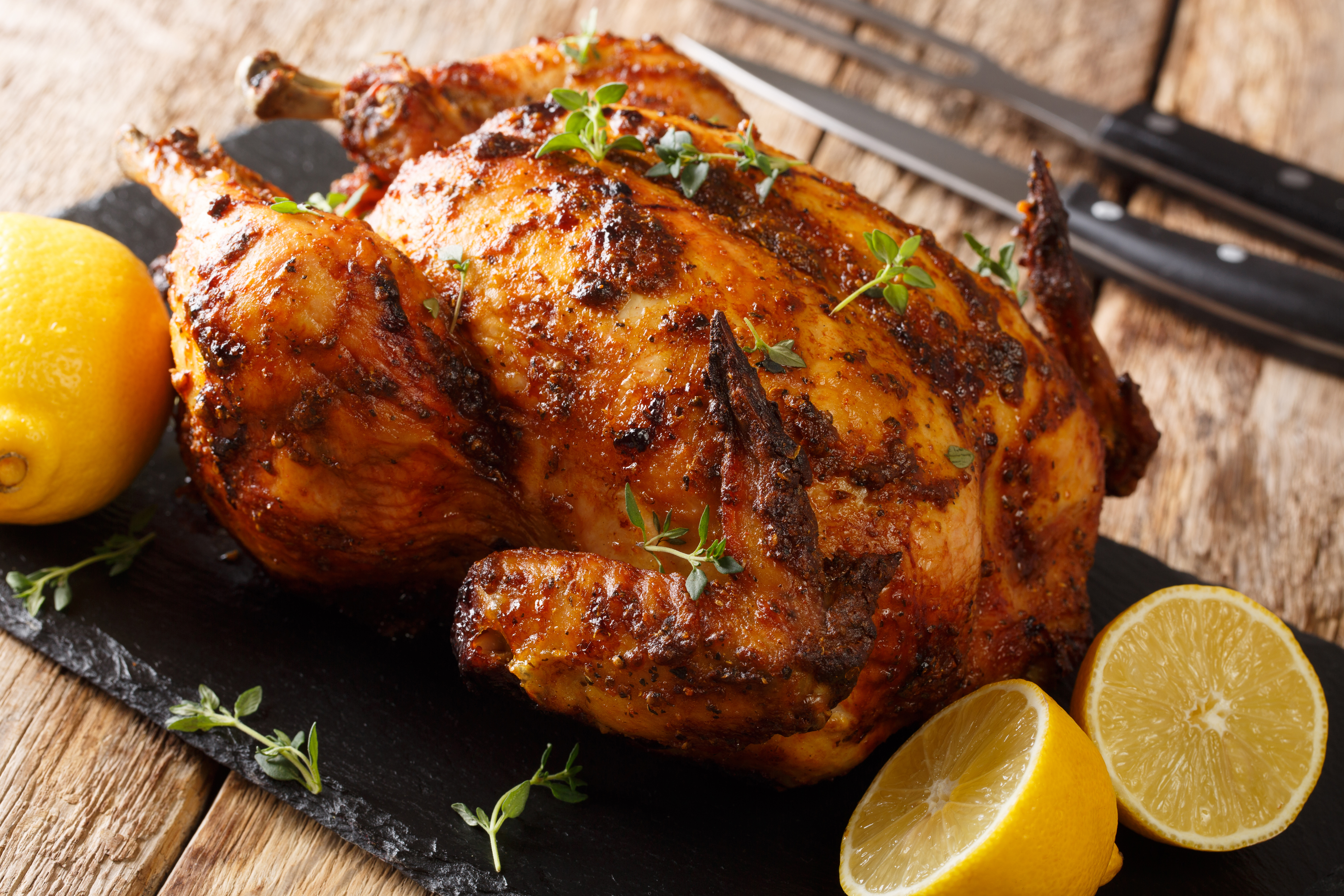 Roast chicken with lemon, herbs and pepper