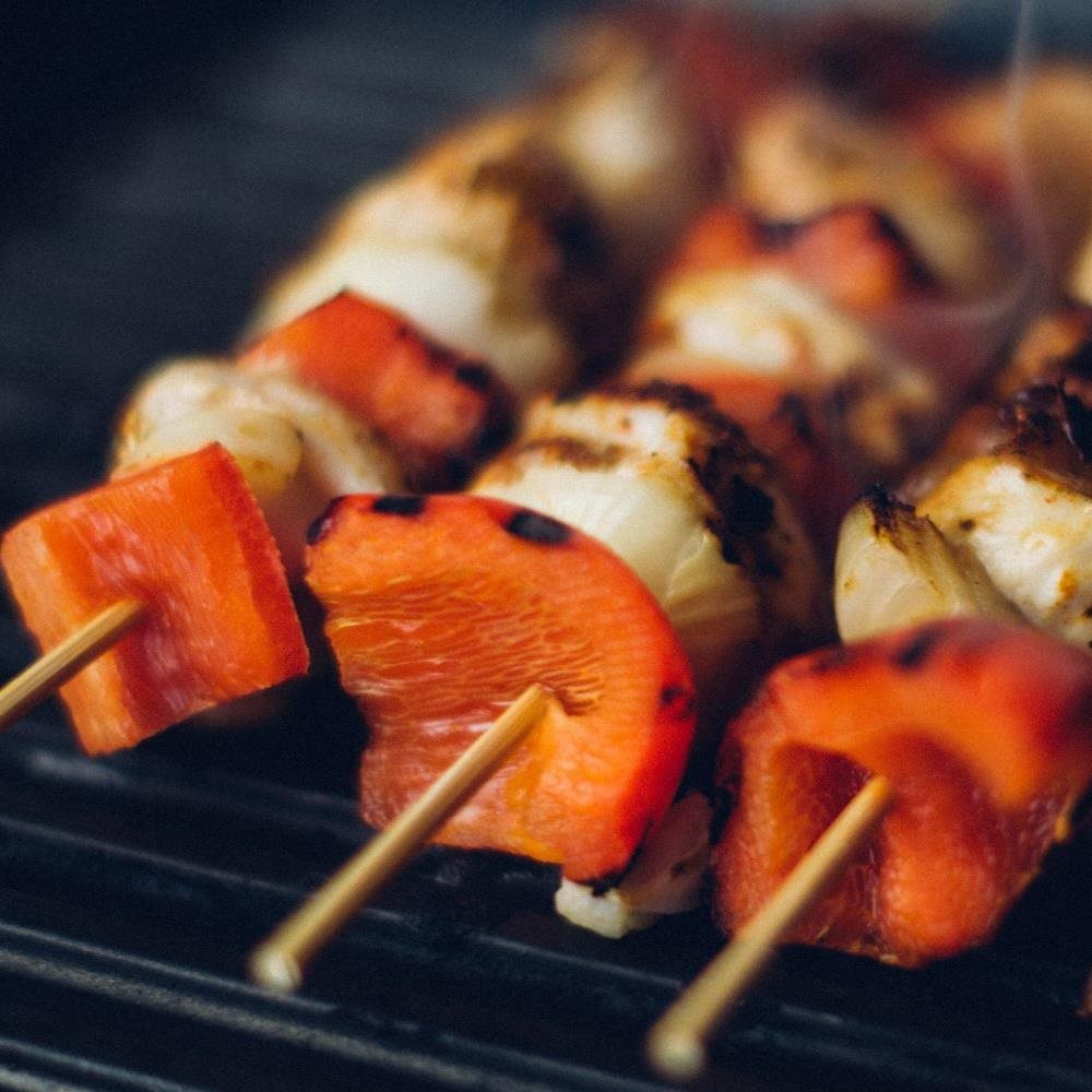 Chargrilled chicken kebabs