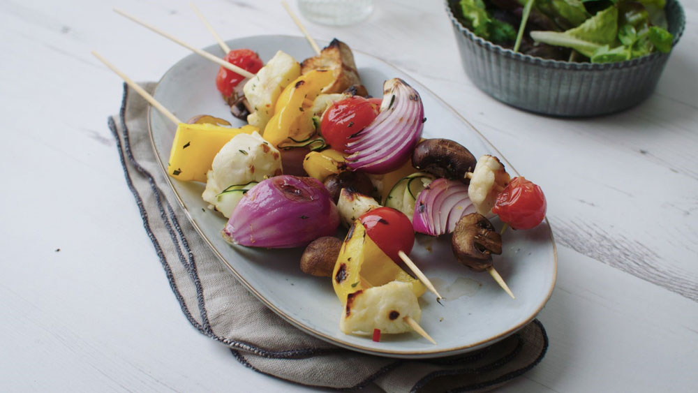 Chargrilled veggie kebabs