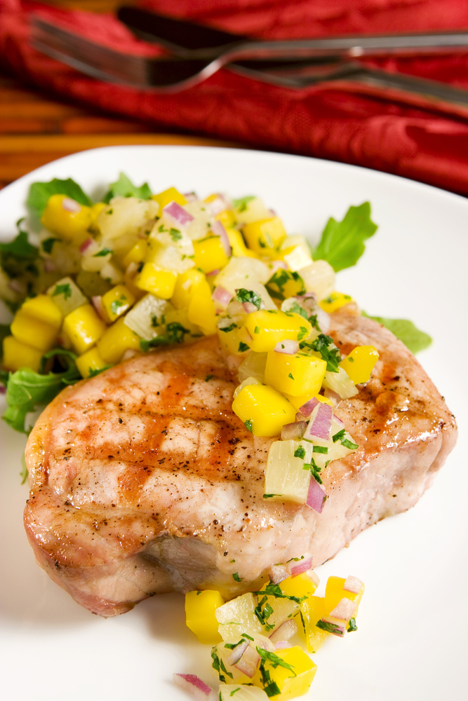 Caribbean pork chops with mango salsa