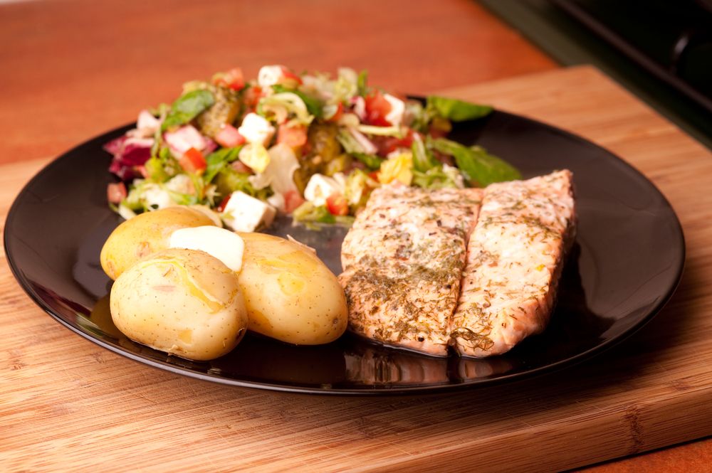 Grilled salmon and potato salad